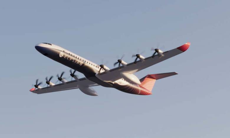 Elysian Aviation projects its all-electric E9X will have a range of 800 kilometers with 90 passengers at launch, targeted for the early 2030s. [Courtesy: Elysian Aviation]