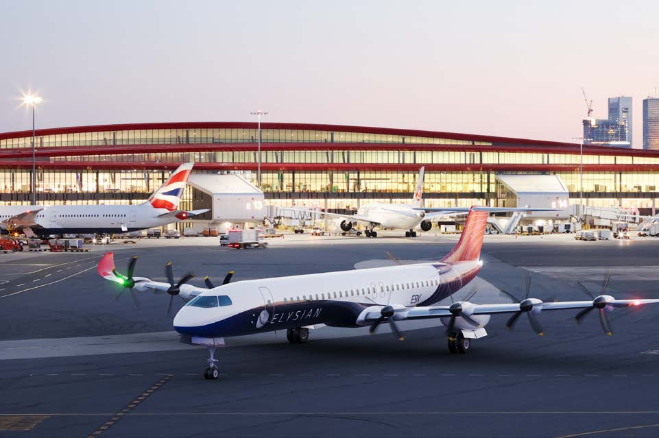 Elysian envisions the E9X integrating with large airline operations at airports. [Courtesy: Elysian Aircraft]