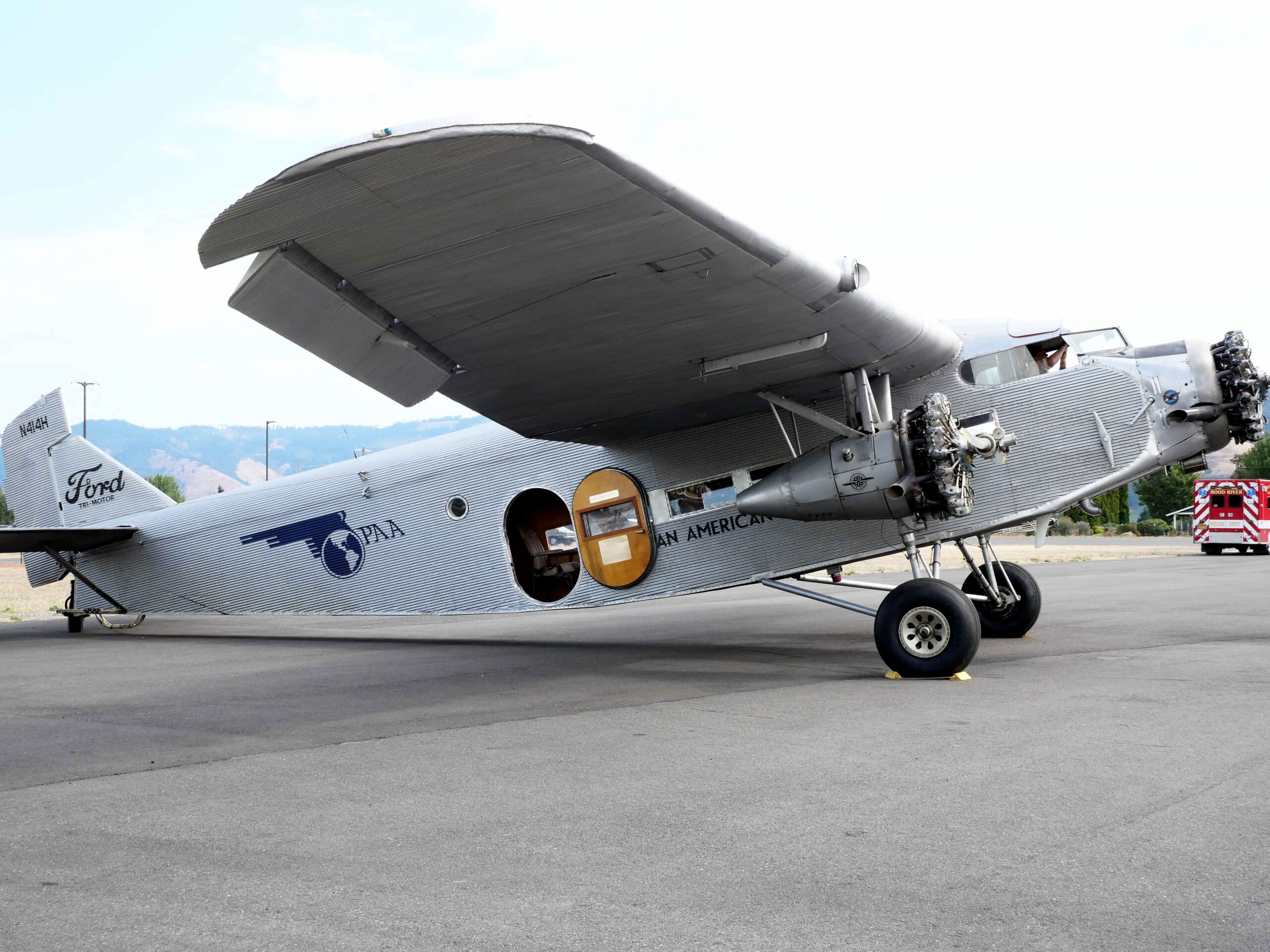 A Ford Trimotor sits on display at the recent Hood River Fly-In in Oregon. [Courtesy: Farron Brougher]