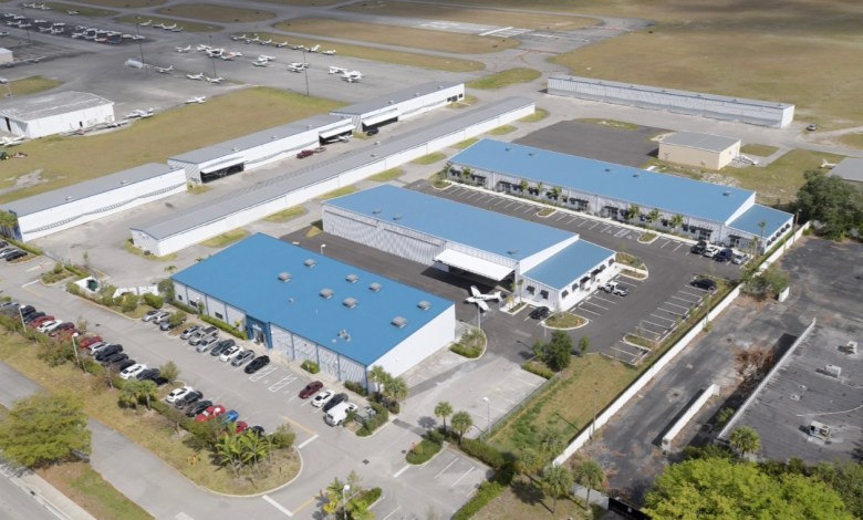 An aerial view of a portion of Diversified Aviation’s hangar