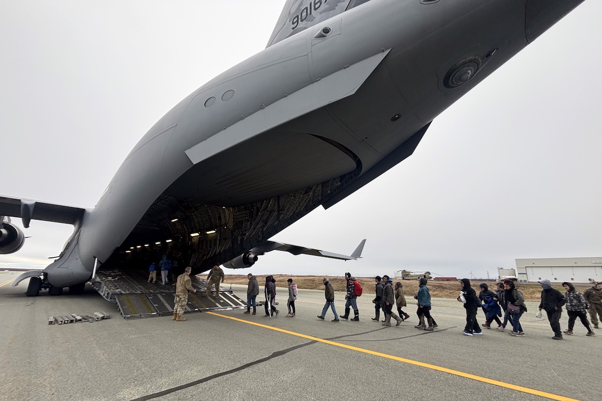 Alaska Air National Guard C-17 Globemaster III aircrew, assigned to the 176th Wing, evacuate approximately 300 displaced western Alaska residents following Typhoon Halong, Oct. 15, 2025.