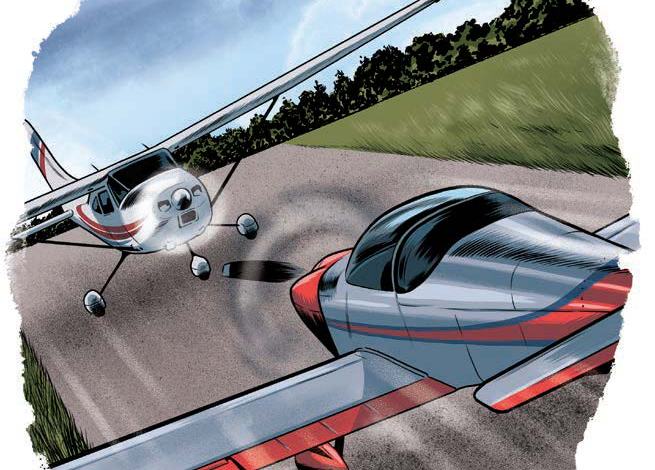 Be especially vigilant on runways you are most comfortable with. [Illustration: Joel Kimmel]