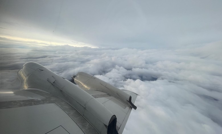 The view from a flight through Tropical Storm Idalia on an NOAA WP-3D Orion on August 28, 2023