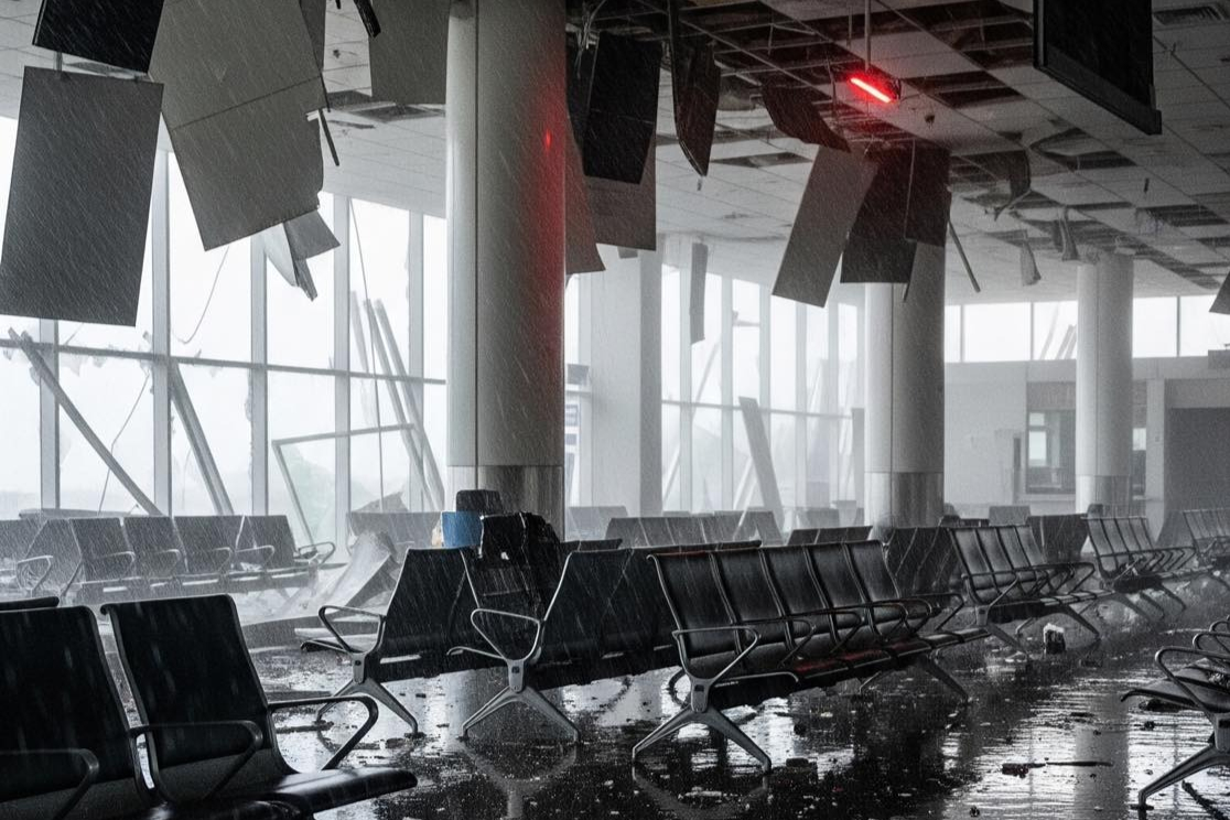 Sangster International Airport in Montego Bay, Jamaica, in the aftermath of Hurricane Melissa [Credit: @KarenC461288377 via X]