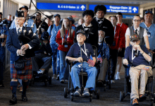 Veterans being led to the gate at Phoenix for one of the final Soaring Valor journeys.