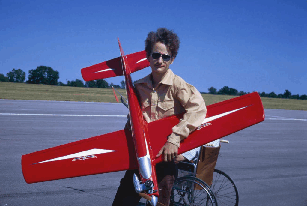 Greg Heifner with a remote-controlled airplane.