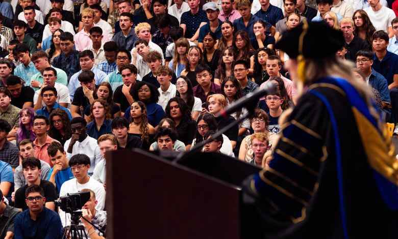 First-year Embry-Riddle Aeronautical University students participate in the 2025 convocation ceremony at the Prescott, Arizona, campus. [Credit: Embry‑Riddle/Wilson Van Ness]