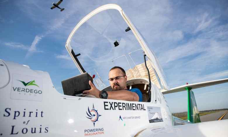 Pilot inside an electric aircraft