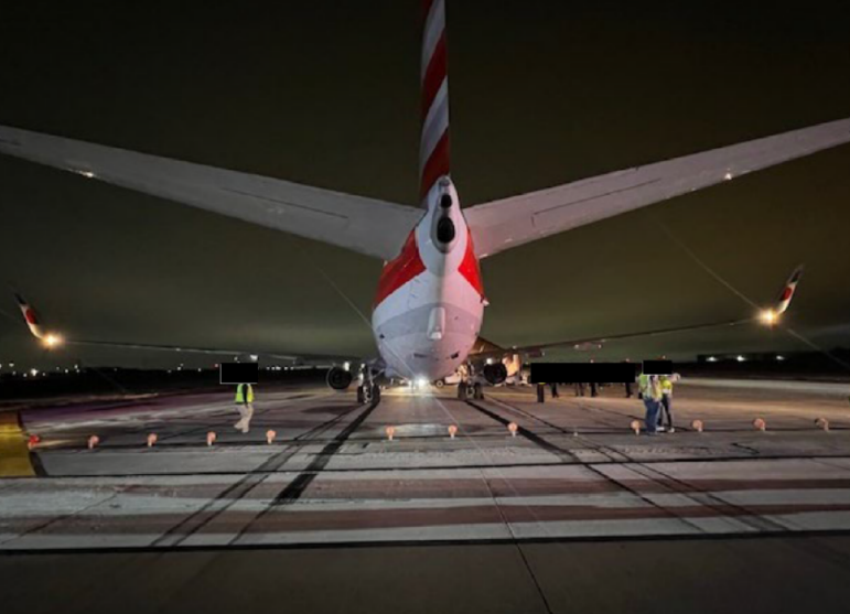 American 737 overruns a runway. [Credit: NTSB]