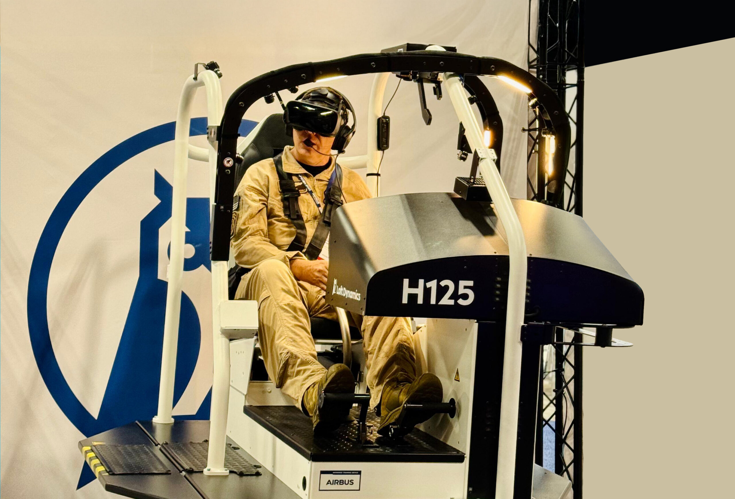 Loft Dynamics Airbus H125 virtual reality simulator with CBP pilot