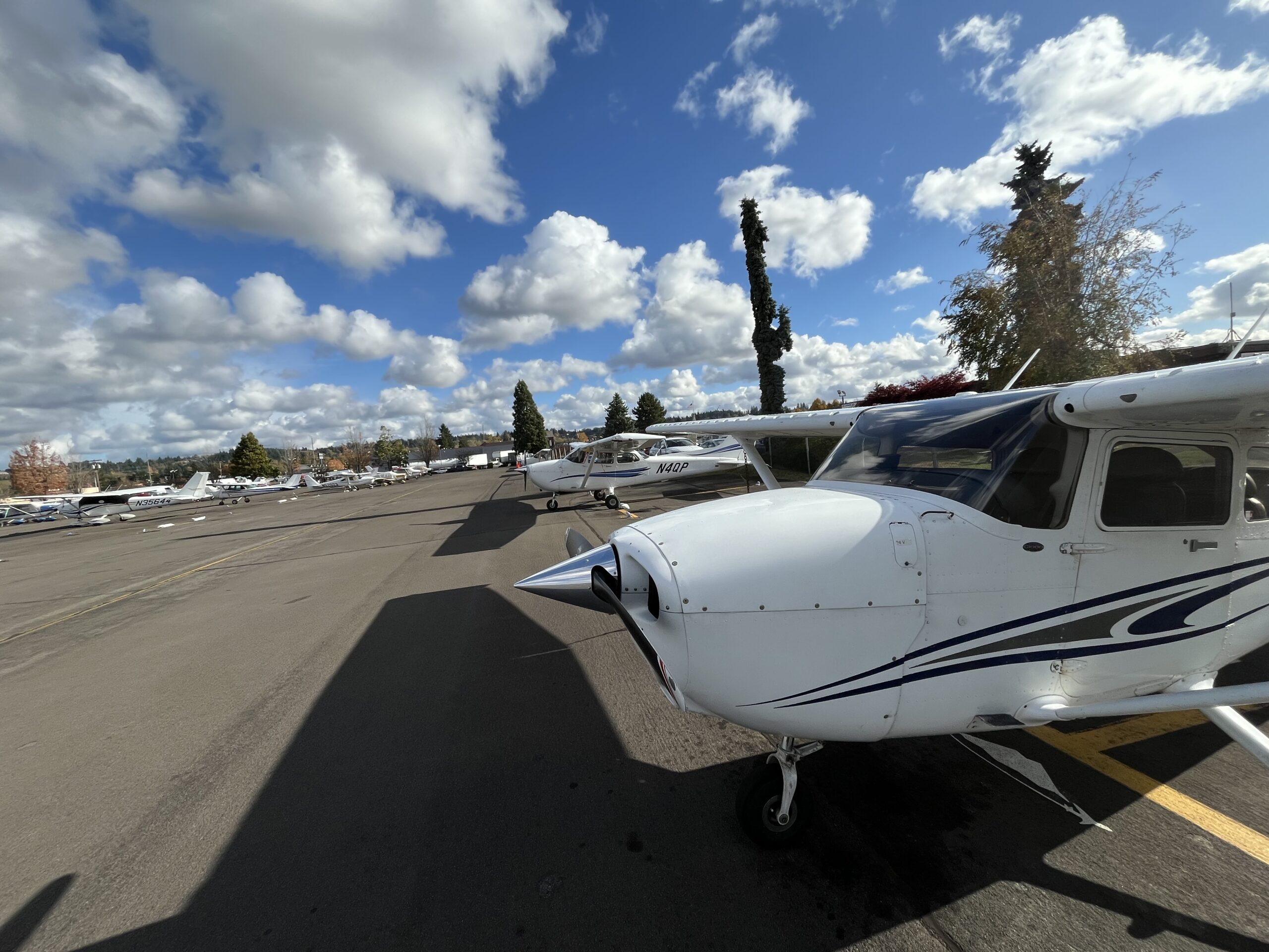 Cessnas parked on a flight school ramp [Credit: Meg Godlewski]