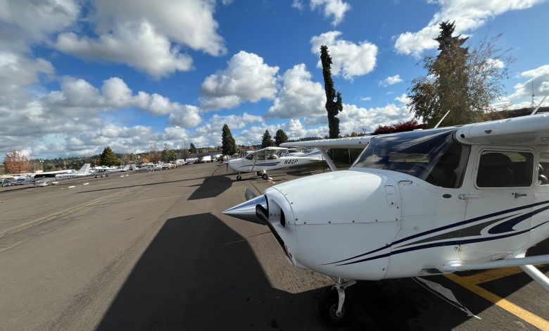Cessnas parked on a flight school ramp [Credit: Meg Godlewski]