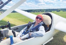 Sylvia Grandstaff prepares to launch in a Rolladen-Schneider LS4. [Credit: Sam Weigel]