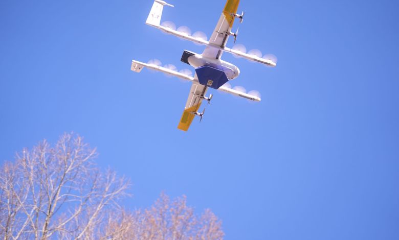 Wing and Walmart delivery drone in flight
