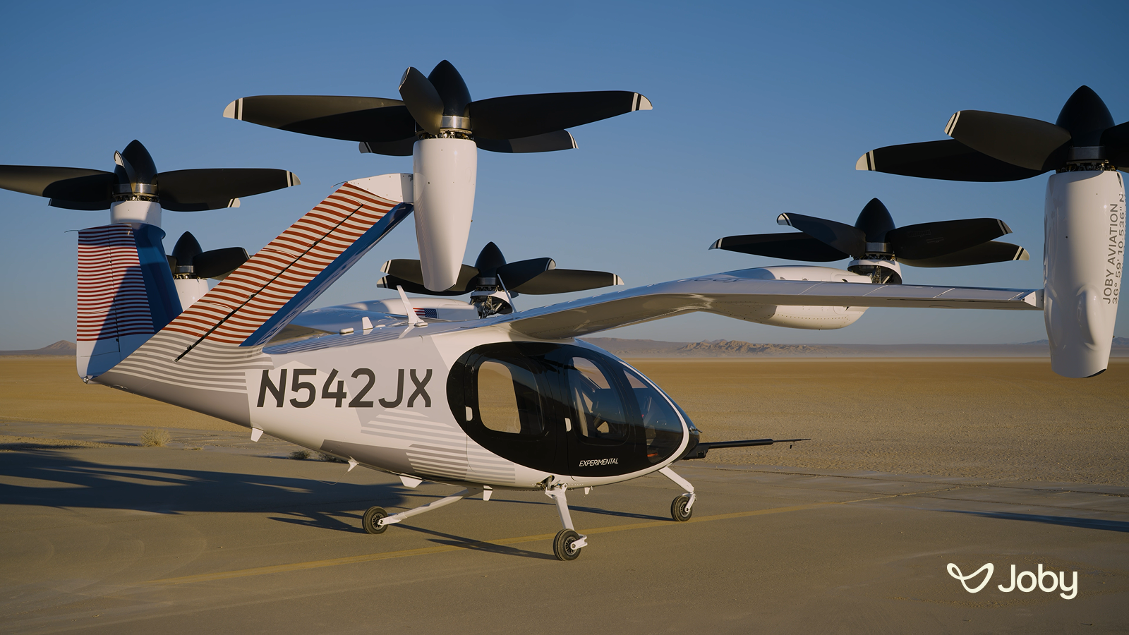 Joby Aviation electric vertical takeoff and landing (eVTOL) air taxi on the tarmac