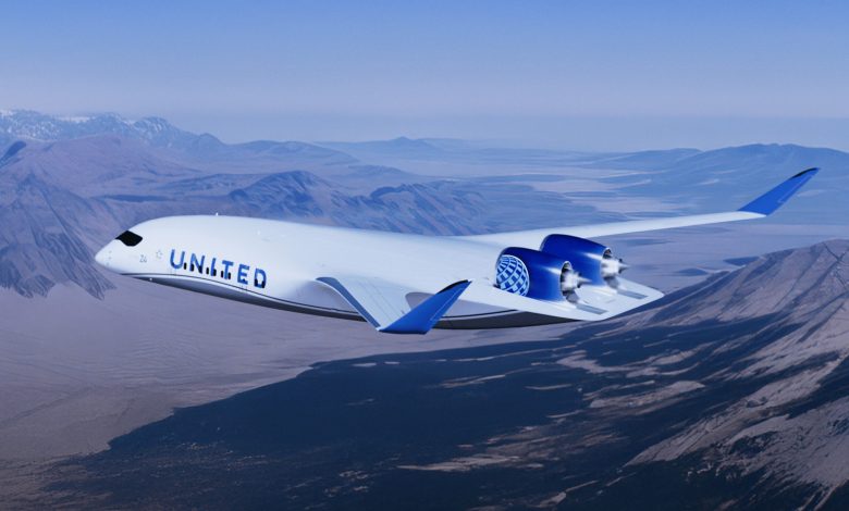 JetZero Z4 blended wing all-wing aircraft with United Airlines livery