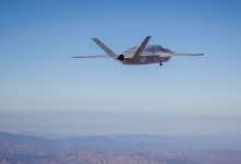 GA-ASI YFQ-42A Dark Merlin uncrewed CCA aircraft in flight