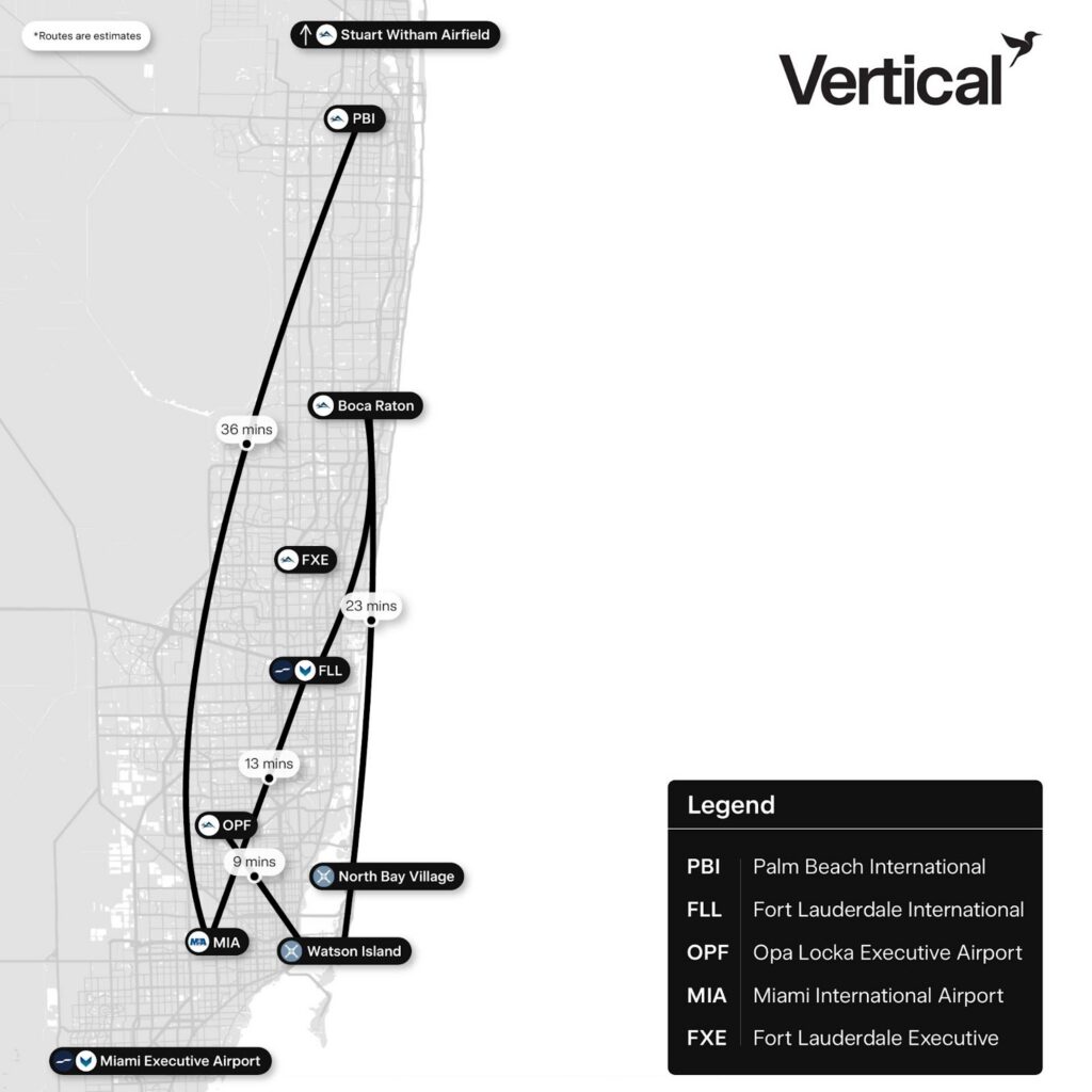 Vertical Aerospace Valo electric air taxi Florida network map