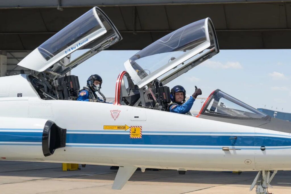 NASA astronauts Reid Wiseman Christina Koch T-38 Talon supersonic jet trainer