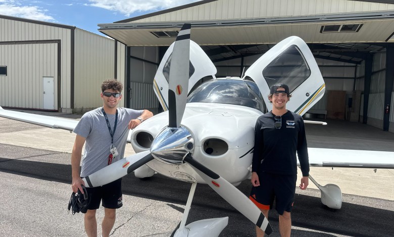 Pilot Blake Freedland (right) and co-captain Dylan Tamaroff flew across the U.S. and Canada in a Cirrus SR22. [Credit: Blake Freedland]