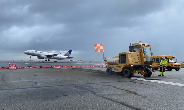 Runway 1R at KSFO is closed for repairs, with all traffic temporarily rerouted to 28L/R. [Credit: San Francisco International Airport]