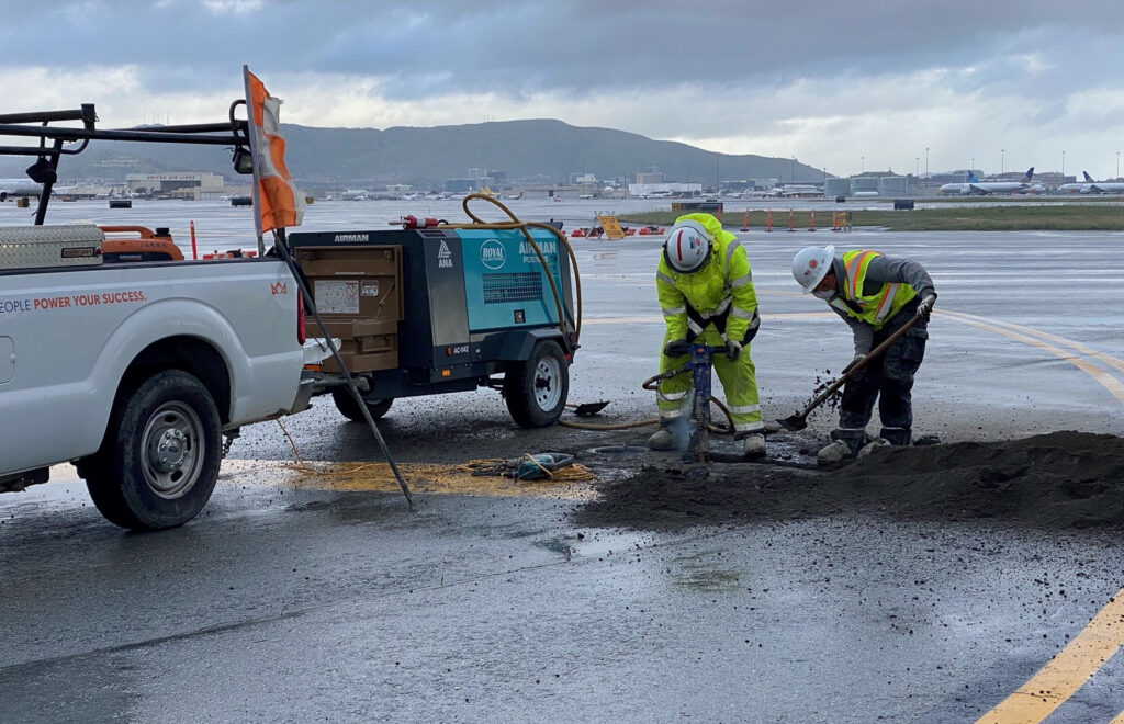 Runway 1R at KSFO is closed for repairs, with all traffic temporarily rerouted to 28L/R. [Credit: San Francisco International Airport]