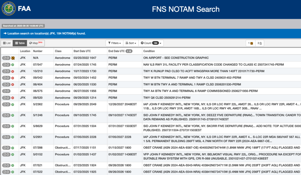 The FAA has been incrementally upgrading the 30- year -old NOTAM system, and the new changes went live April 18. [Credit: FAA/NOTAM search screenshot]