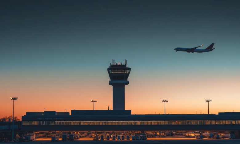 ATC air traffic control tower at Dulles Airport in Washington, D.C.