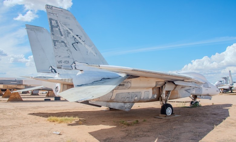 An F-14 Tomcat in storage