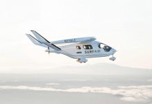 Beta Technologies Alia with Surf Air Mobility livery in flight