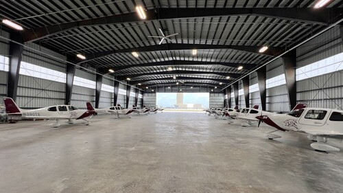Cirrus SR20 aircraft in hangar at Texas Southern Houston Spaceport campus