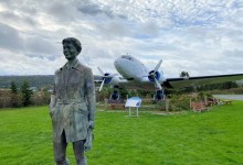 Stolen and vandalized Amelia Eearhart statue has been restored and reinstalled in Harbour Grace, Canada. [Credit: Newfoundland and