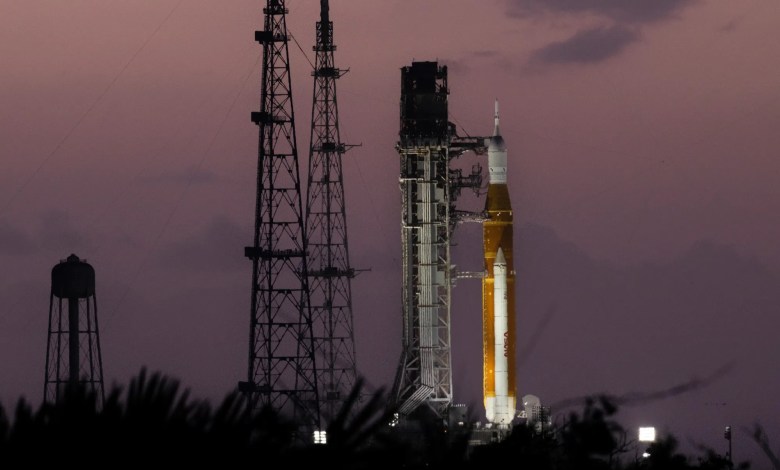 NASA Artemis SLS and Orion on the launch pad in Florida