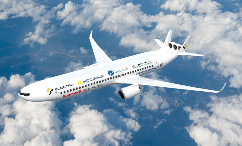 Electra turbine hybrid electric commercial airliner concept with turbofan engines and electric tail fans