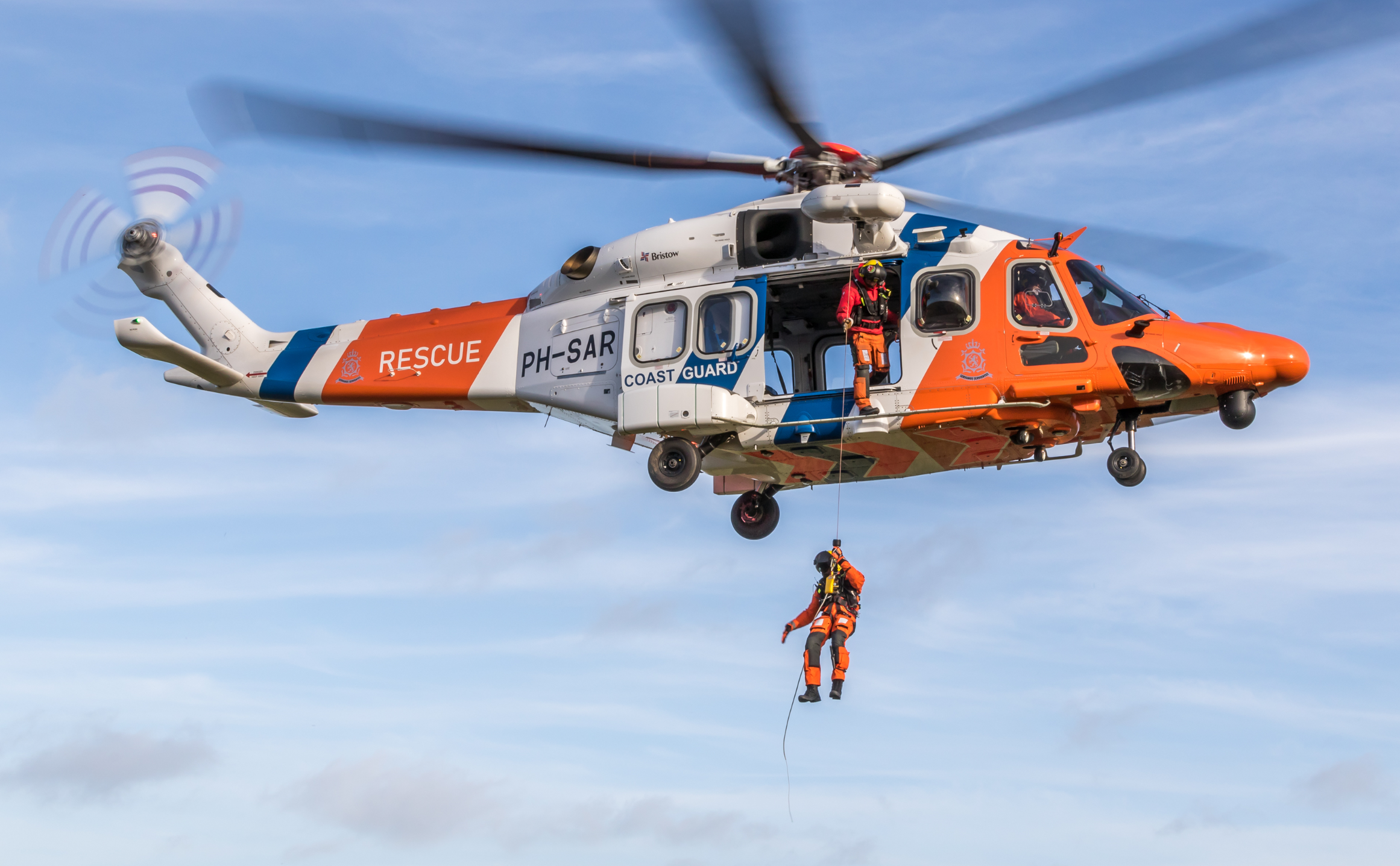 Bristow Group helicopter conducting coast guard search and rescue operations