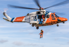 Bristow Group helicopter conducting coast guard search and rescue operations