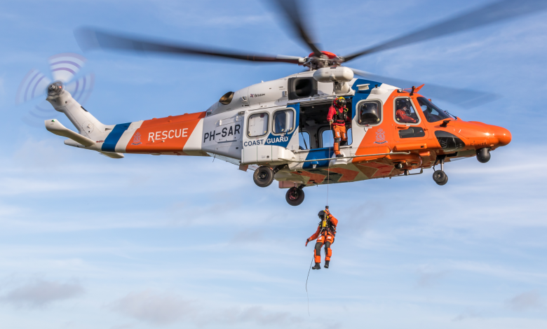 Bristow Group helicopter conducting coast guard search and rescue operations
