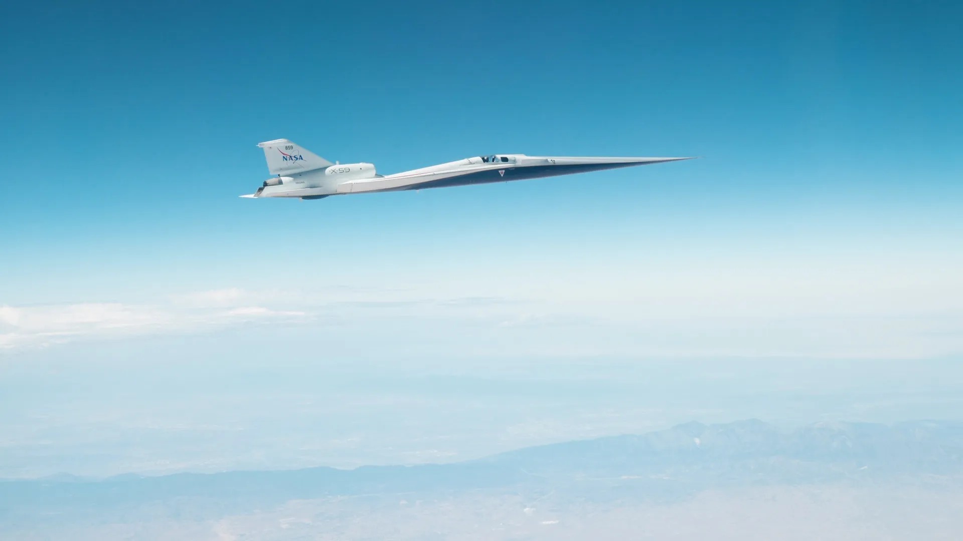 NASA X-59 experimental supersonic aircraft test flight in California