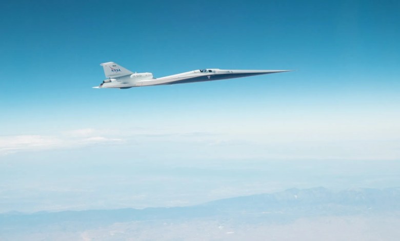 NASA X-59 experimental supersonic aircraft test flight in California