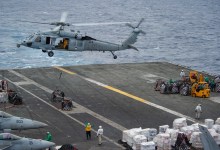 U.S. Navy Sikorsky MH-60S Seahawk helicopter landing on aircraft carrier