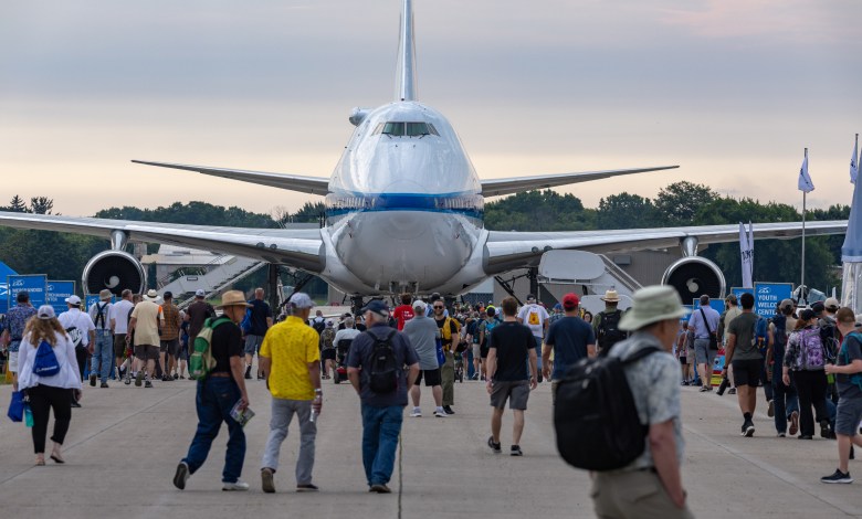 A Boeing 747 sits on display at Boeing Plaza at EAA AirVenture in 2025. [Credit: EAA]