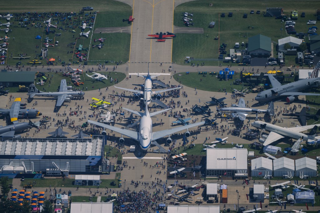 Aerial view of Boeing Plaza at EAA AirVenture in 2025 in Oshkosh, Wisconsin [Credit: EAA]