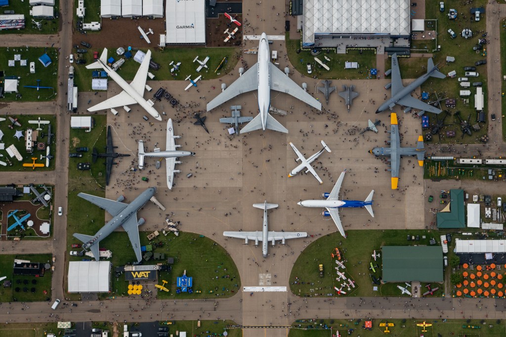 Aerial view of Boeing Plaza at EAA AirVenture in 2025 in Oshkosh, Wisconsin [Credit: EAA]