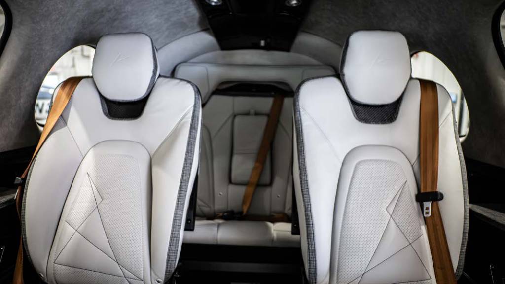 Ergonomic leather seats are notably comfortable on the Cirrus SF50 G3 Vision Jet. [Credit: Erin Armstrong]