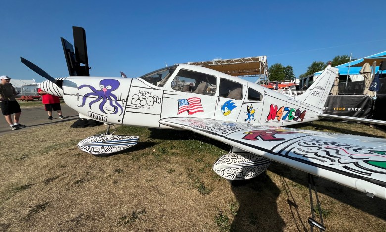 AOPA's giveaway Piper Archer, covered in illustrations [Meg Godlewski]