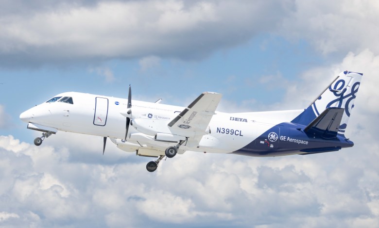 GE Aerospace hybrid electric flight demonstrator aircraft Saab 340B