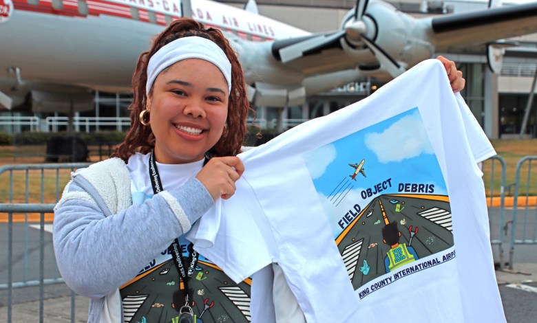 Chauncey Jones designed the T-shirt art for the semiannual Boeing Field FOD Day 2026. [Credit: King County International Airport]