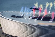 Airlink Embraer E-Jets conduct low flyover at DHL Stadium in Cape Town, South Africa