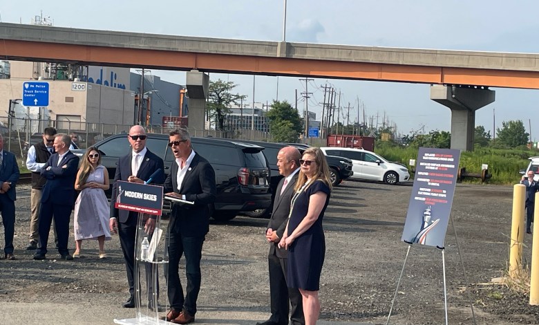 Sean Duffy, Bryan Beford, and Port Authority of New York and New Jersey officials at Newark Airport in New Jersey
