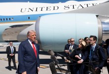 President Donald Trump disembarks Air Force One